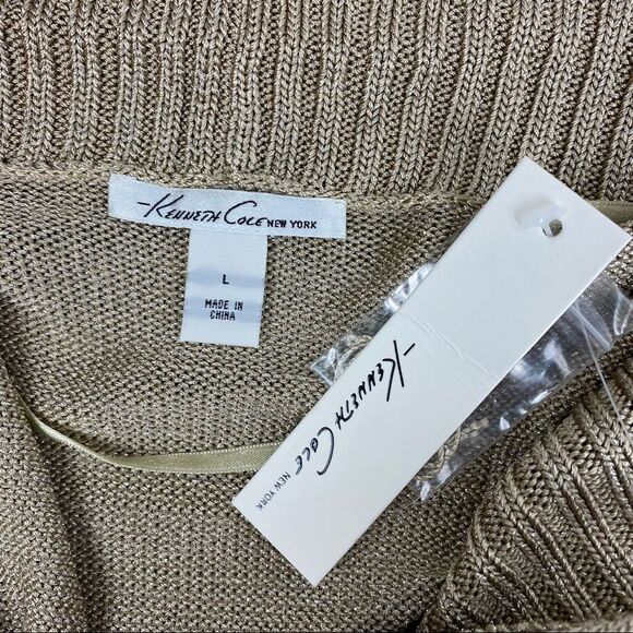 Kenneth Cole Gold Metallic Open Front Cropped Knit Sweater L Large NEW - Picture 4 of 6